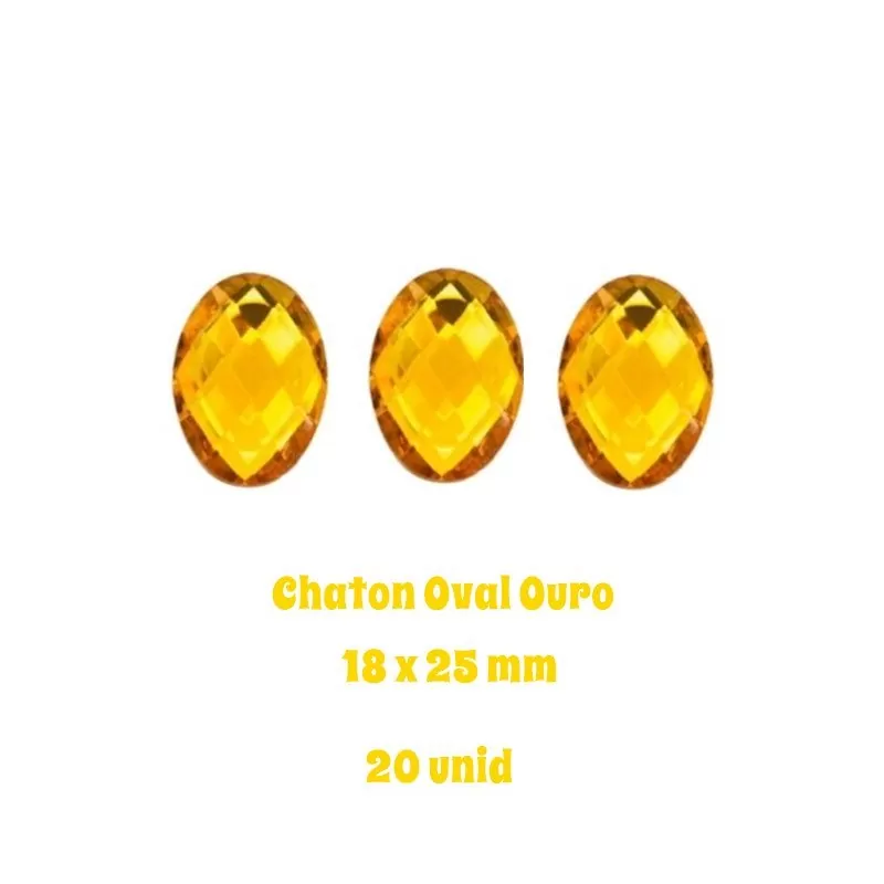 Empório do Eva - Chaton Oval Dourado 20 unid 18 x 25mm